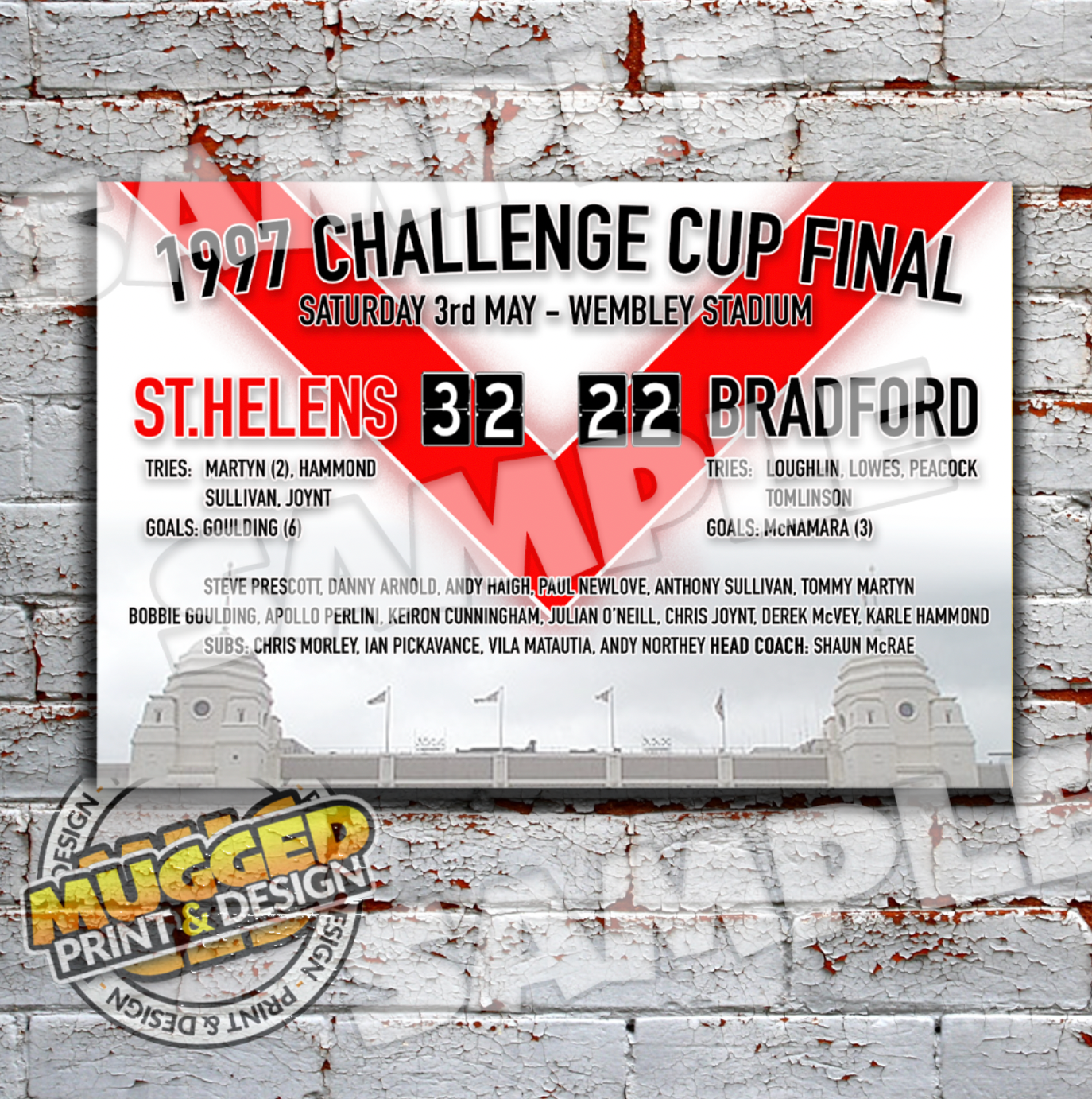 Aluminium 1997 Challenge Cup Final St.Helens v Bradford Bulls Sign