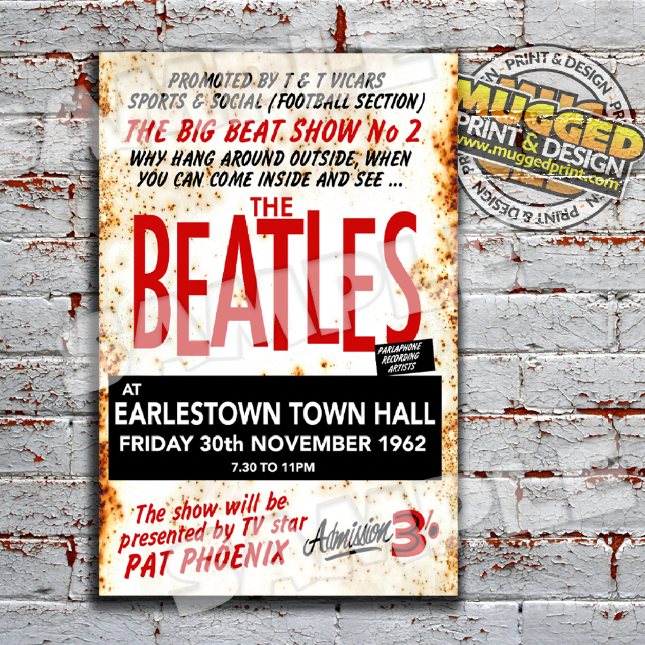 The Beatles at Earlestown Town Hall Replica Gig Sign