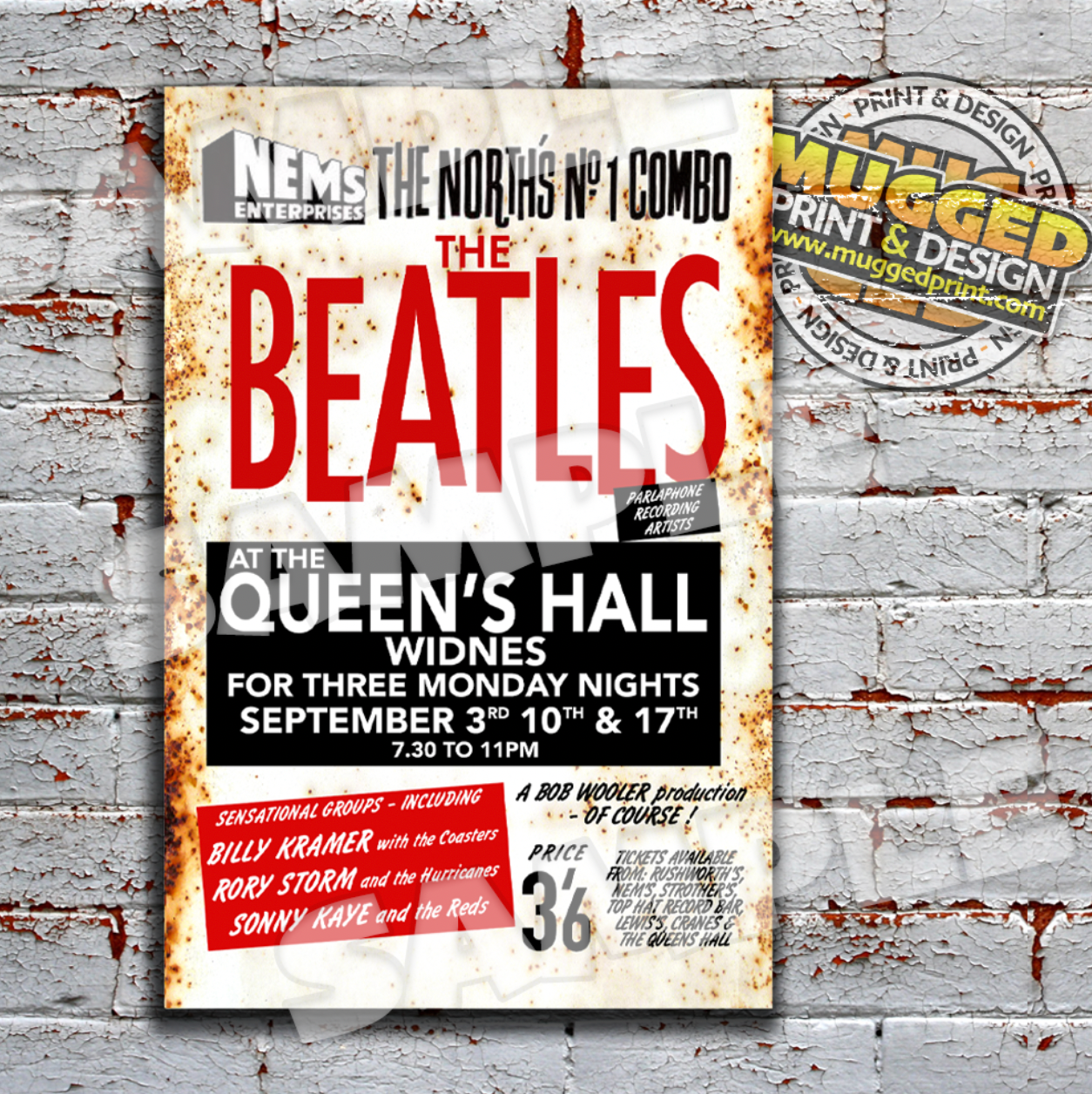 The Beatles at The Queens Hall, Widnes Replica Gig Sign
