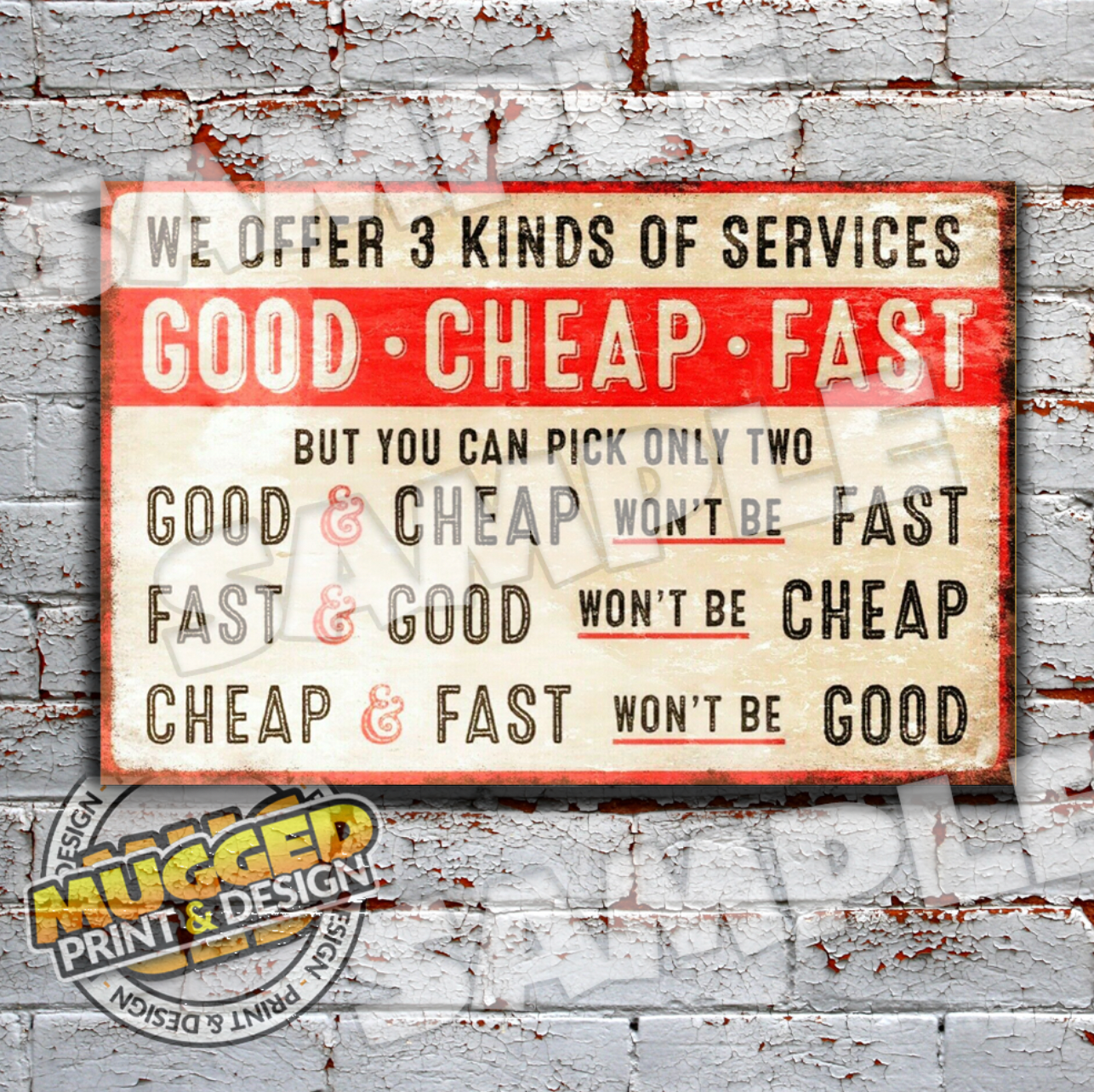 Aluminium Work Ethic Sign - Good, Fast, Cheap