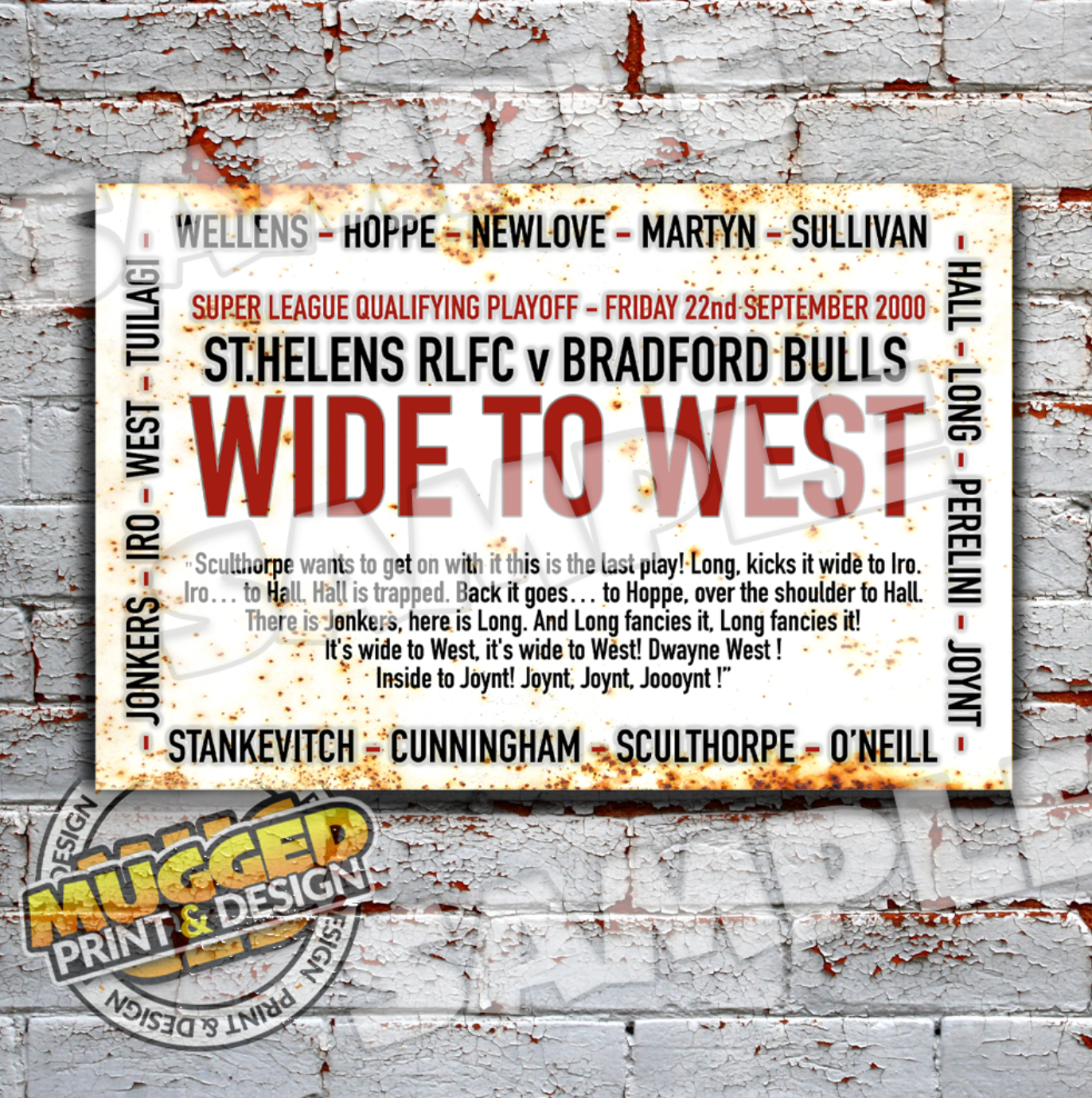 Wide to West Try (St.Helens RL) Vintage Street Sign