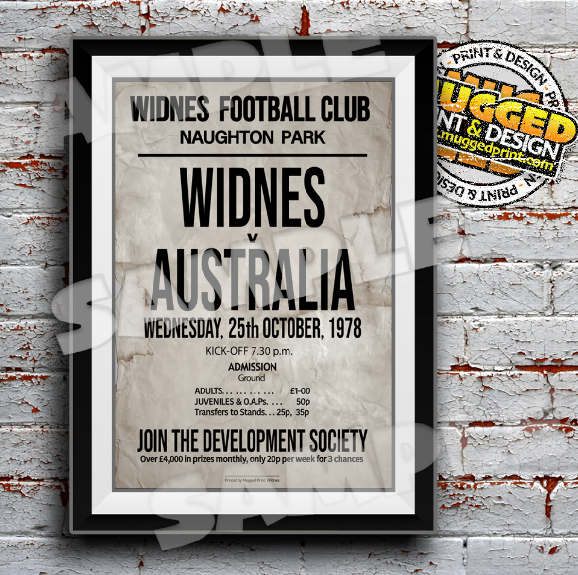 Widnes RLFC - 1978 Widnes v Australia Match Poster replica Print