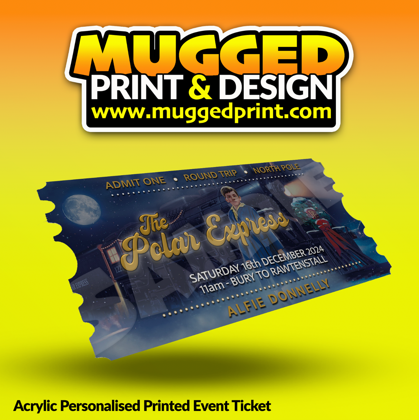 Acrylic Xmas Ticket *PERSONALISED*