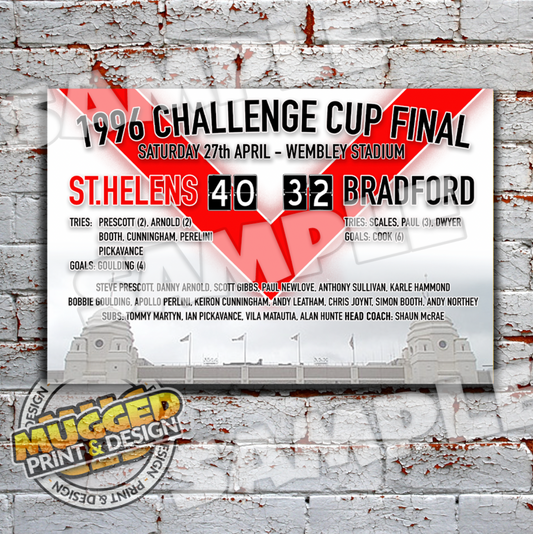 Aluminium 1996 Challenge Cup Final St.Helens v Bradford Bulls Sign