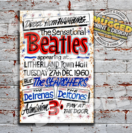 The Beatles at Litherland Town Hall Replica Gig Sign