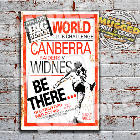 1989 World Club Widnes v Canberra Poster Vintage Street Sign