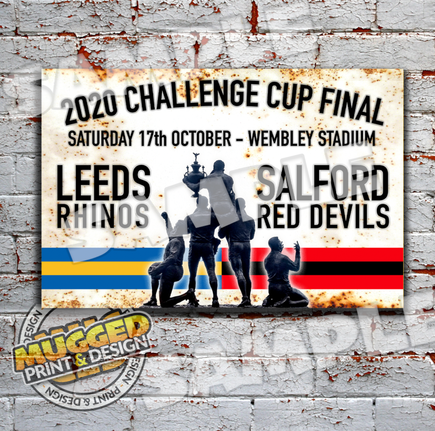2020 RL Challenge Cup Final, Leeds Rhinos v Salford Red Devils Vintage Sign