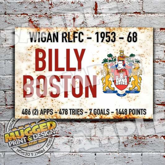 Aluminium Billy Boston - Wigan RL Vintage Sign