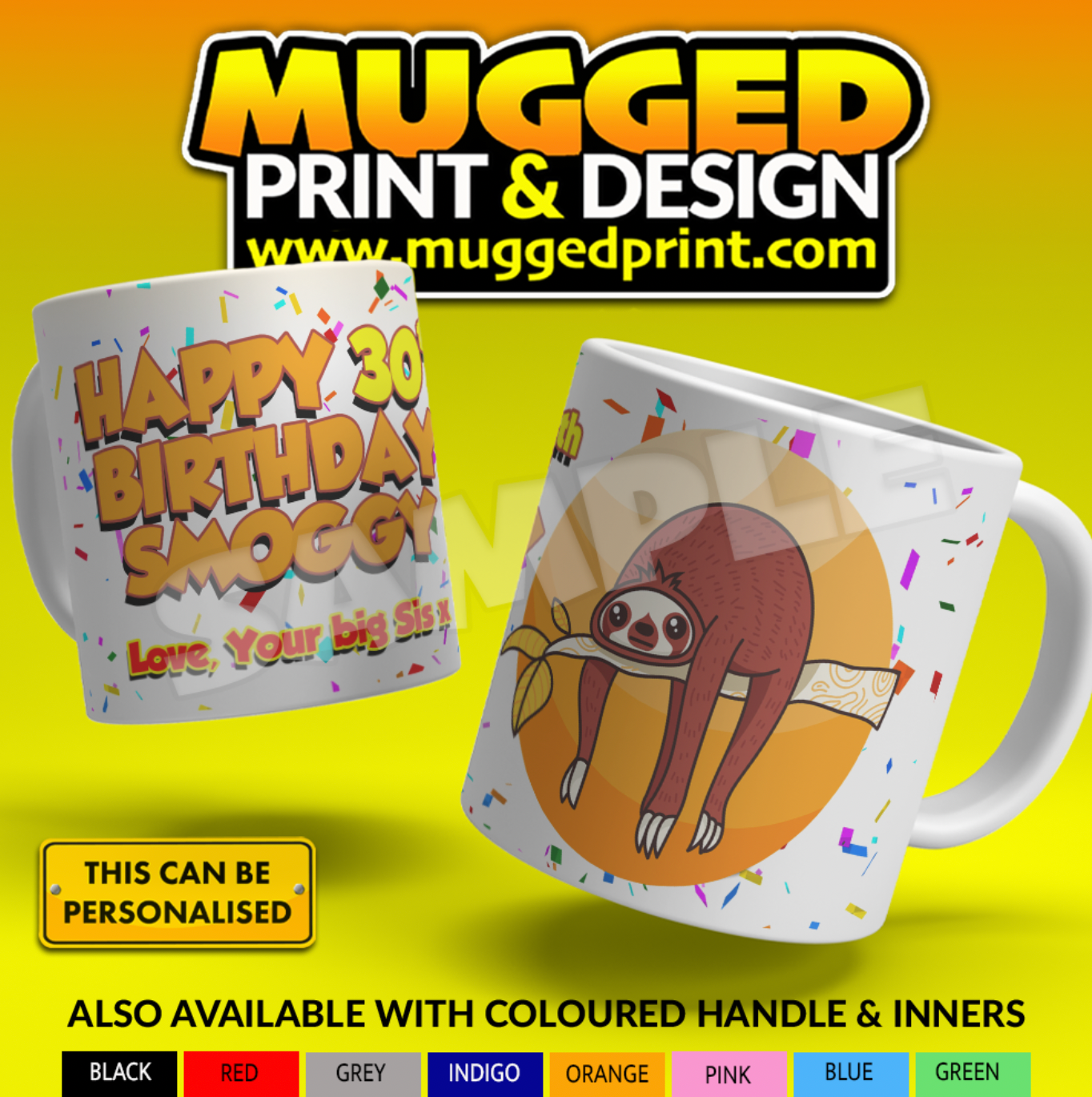 Lazy Sloth Happy Birthday Mug *PERSONALISED*