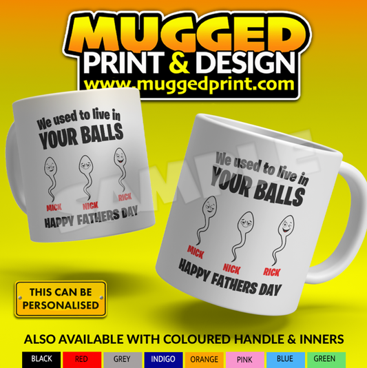 'Lived in your balls' Fathers Day Mug *PERSONALISED*