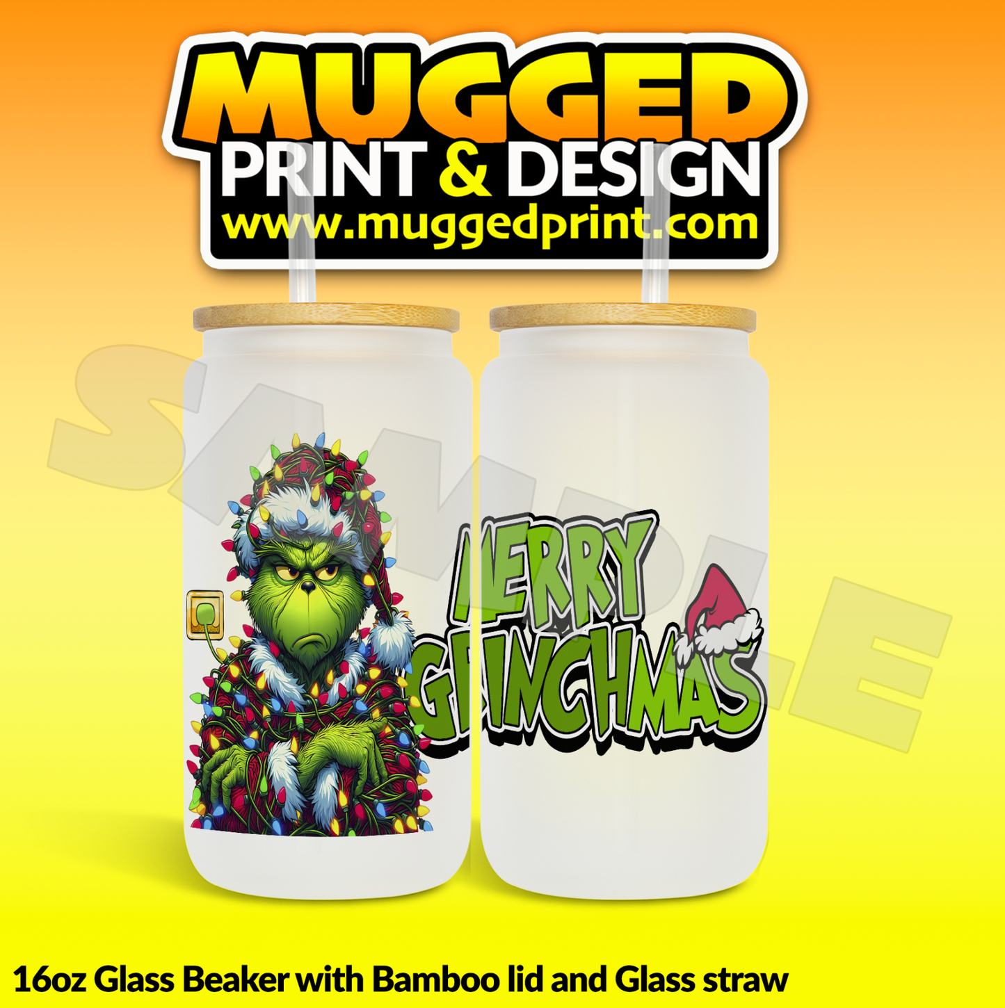 Merry Grinchmas 'Libby' can with Lid & Straw