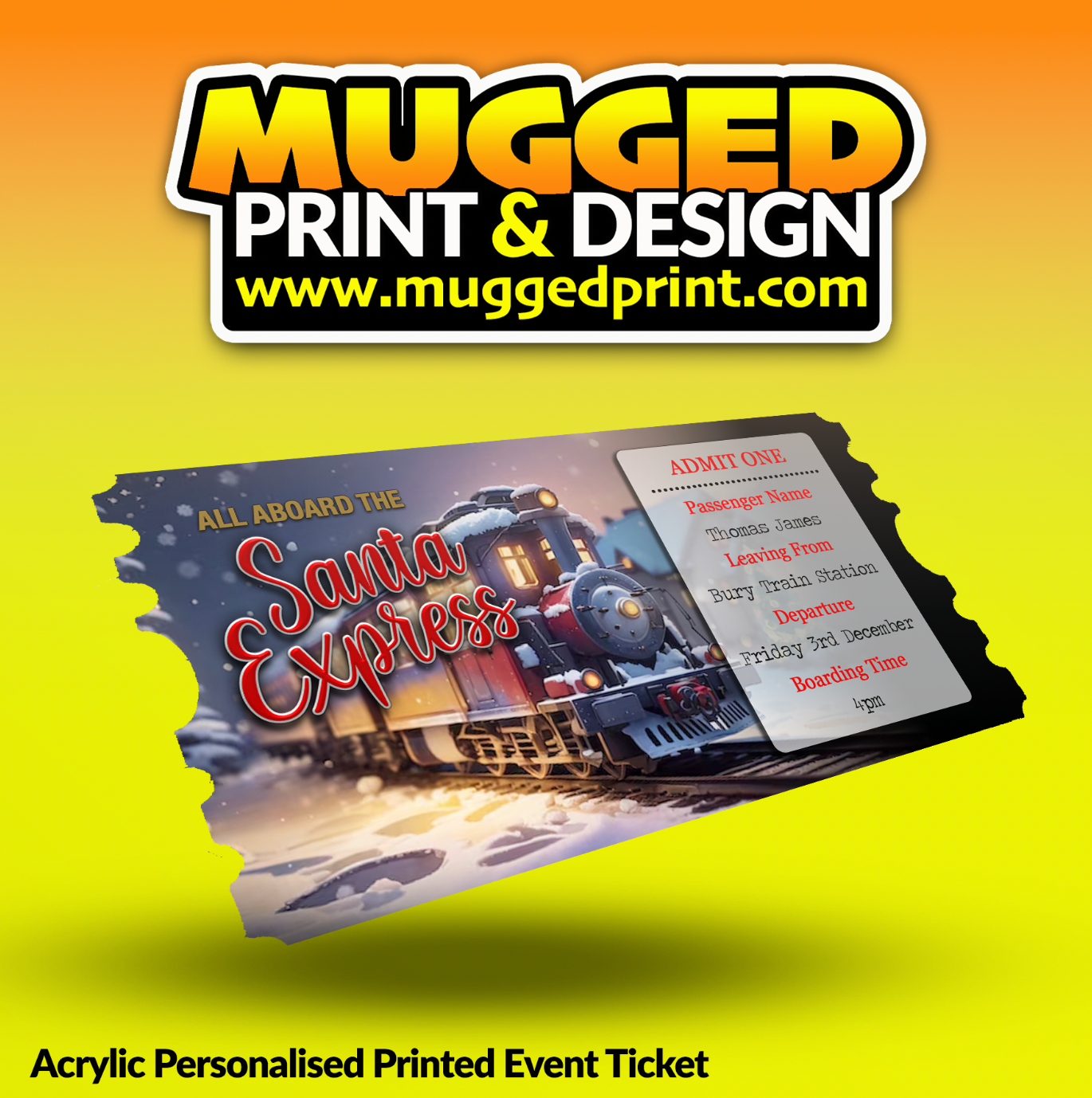 Acrylic Xmas Ticket *PERSONALISED*