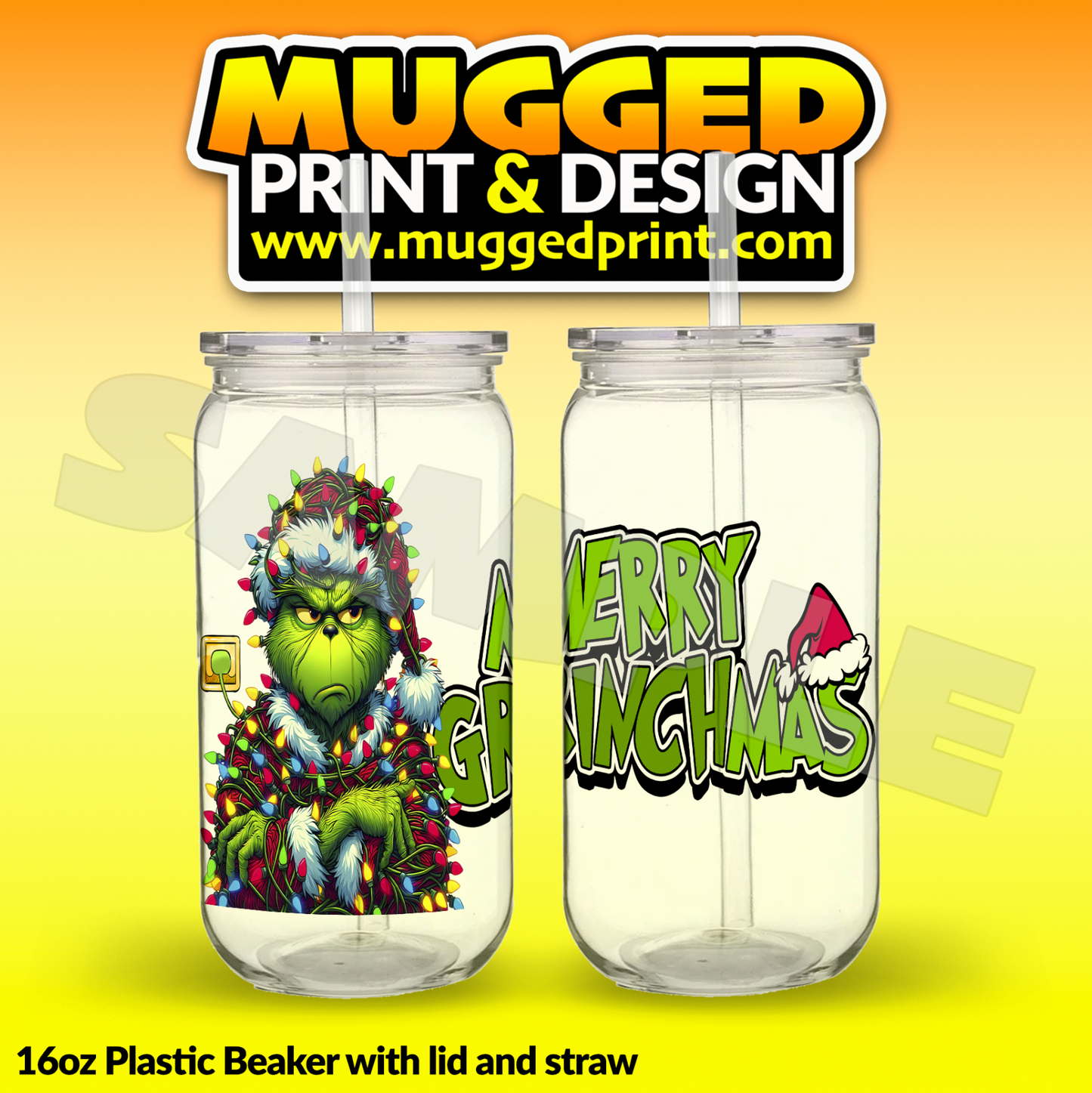 Merry Grinchmas 'Libby' can with Lid & Straw